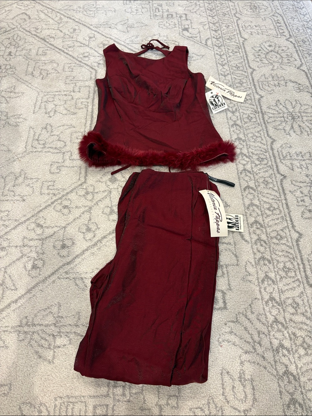 Amazing Vintage NWT Victoria Pappas Fur pants set with open back, Top 8/Pants 10